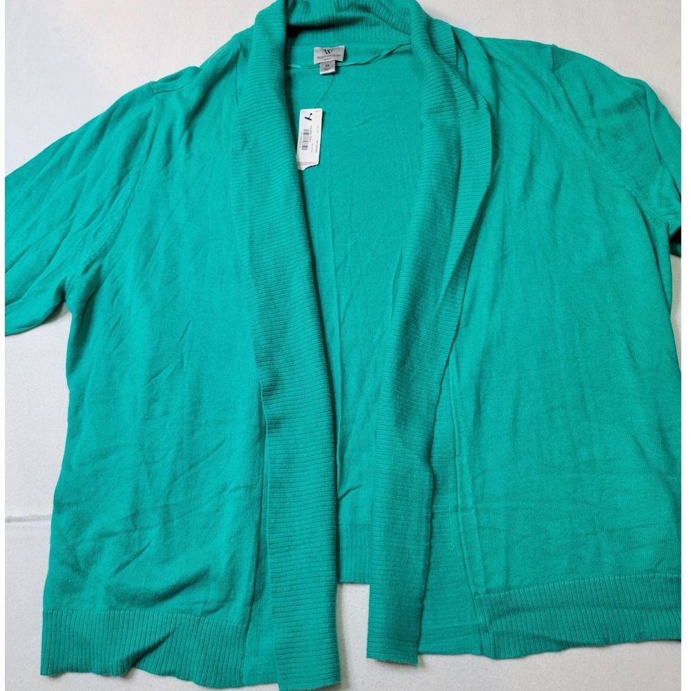 Worthington Woman Open Front Cardigan Dynasty Green 3/4 Sleeve Plus Size 2X NWT
